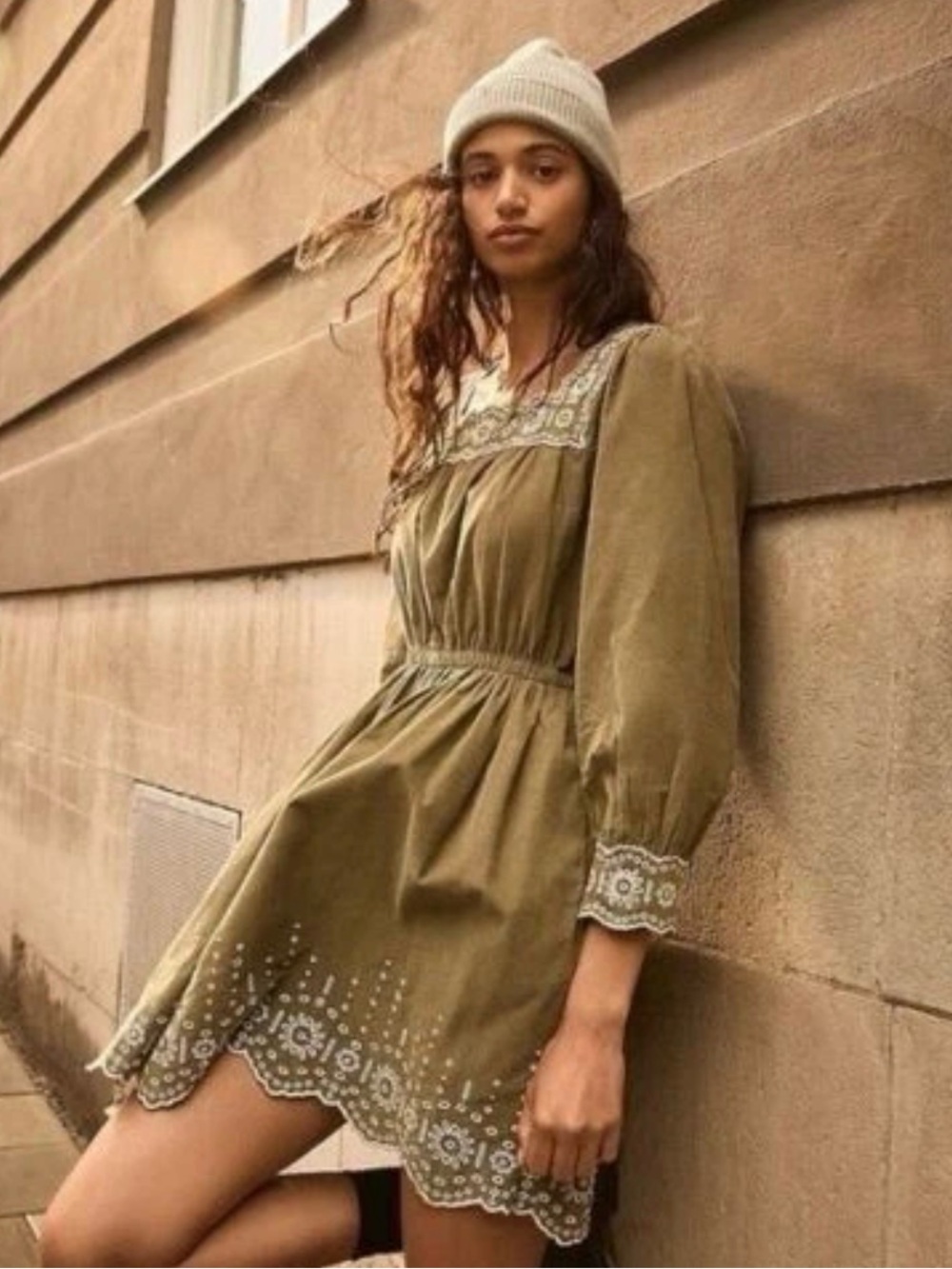 Madewell Embroidered Corduroy Square-Neck Mini Dress Size Medium Petite